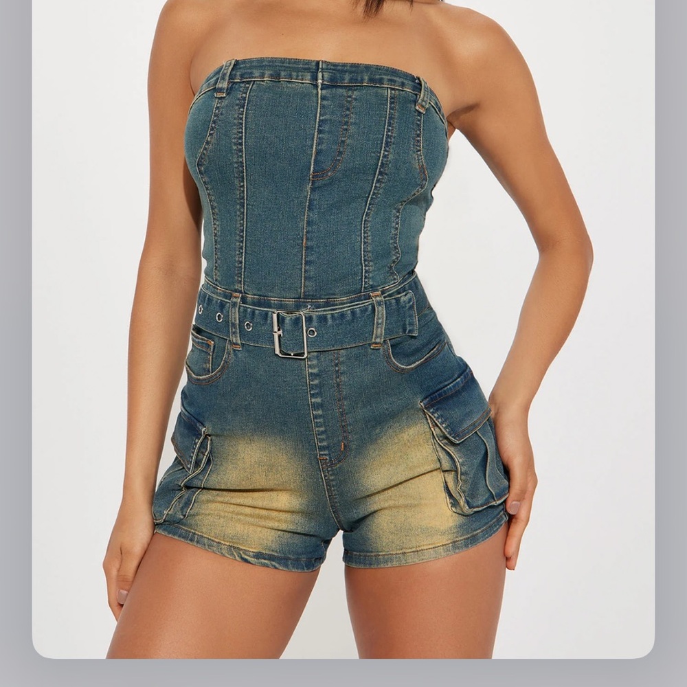 Fashion Nova Denim Strapless Jumpsuit